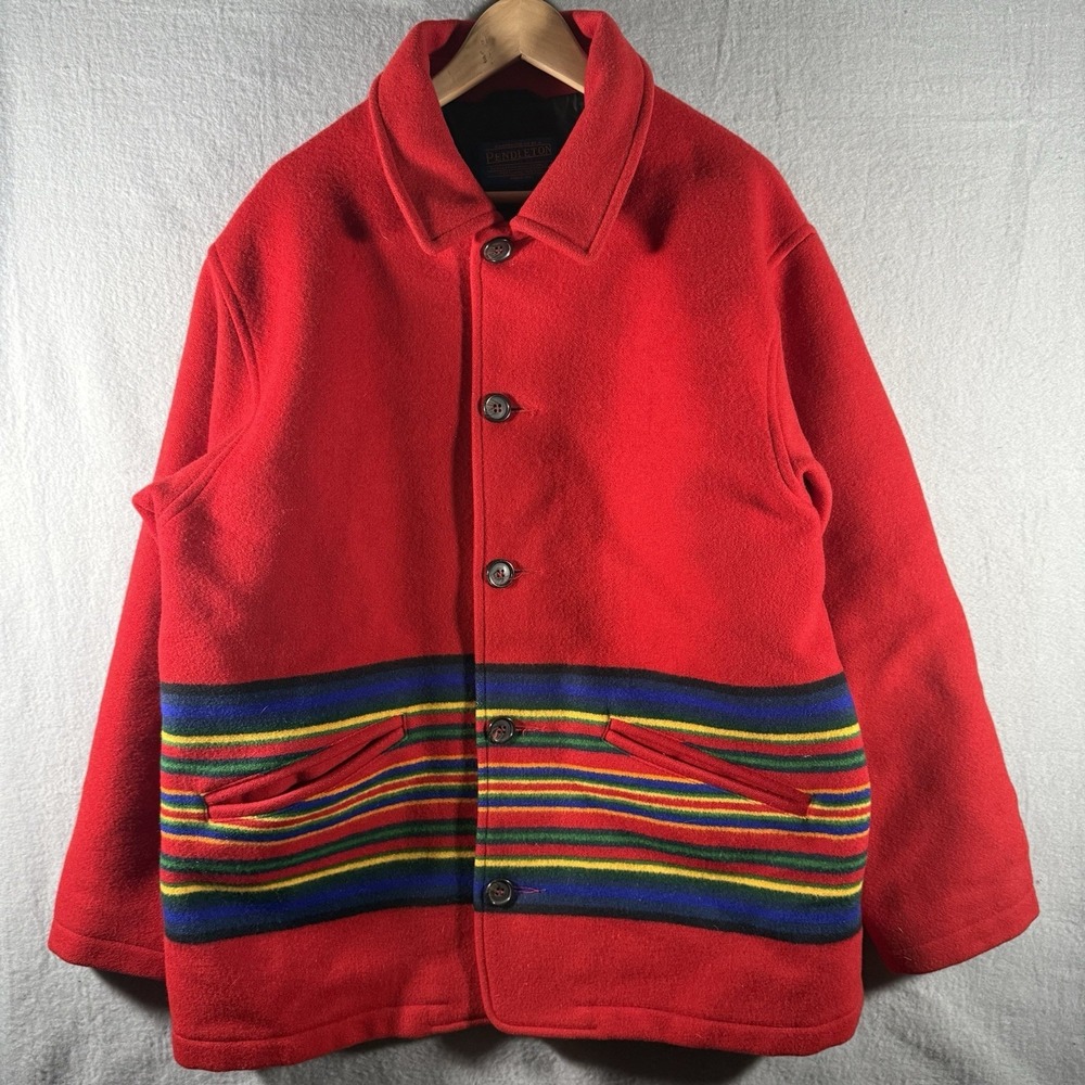 Vintage Pendleton high grade Serape Striped Red wool Coat USA Large‎
